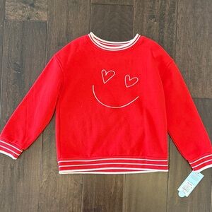 NWT Cat and Jack Girls Red Sweatshirt with White Embroidered Smiley Face Heart